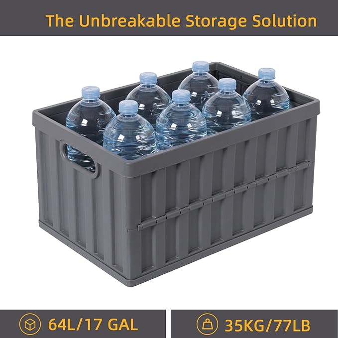 Citylife 64L Collapsible Storage Bins with Lids Plastic Storage Containers for Organizing Stackable Storage Box Large Heavy Duty Utility Crates 4 Packs