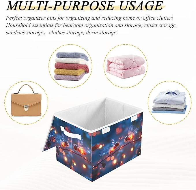 AIXIWAWA Lidded Storage Cube (Shining Forest Animal) Fabric Foldable Closet Bins with Flip Lid and Handles Organizer Basket Container 16.5 x 12.6 x 11.8 IN