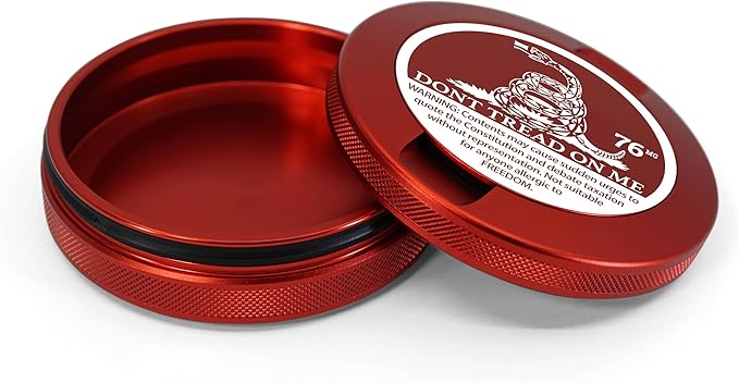 Metal Can | Metal Container for Pouches | Aluminum Used Pouch Storage Tin | Airtight O-Ring Moisture Odor Proof EDC Pocket Tin | Don't Tread On Me Edition (Red)