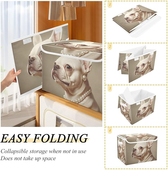Storage Cube with Lid Elegant Pug Print 16.5×12.6×11.8 IN Collapsible Large Capacity Foldable Storage Basket Bin Organizer