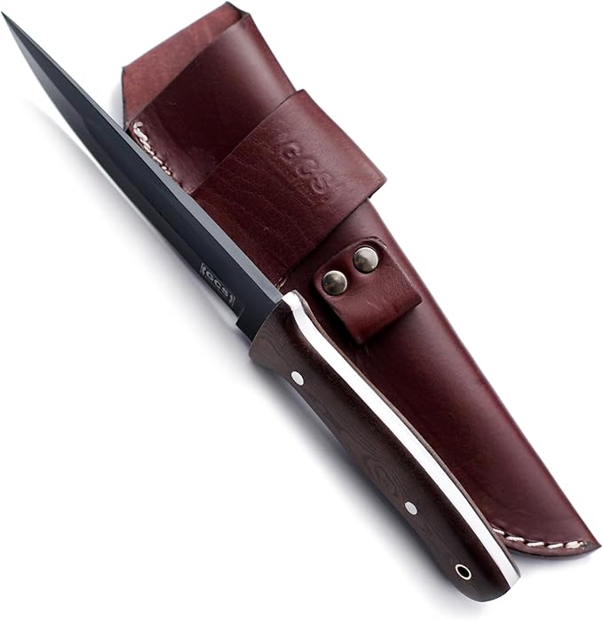 GCS Handmade Brown Micarta Handle D2 Tool Steel Tactical Hunting Knife with leather sheath Full tang blade designed for Hunting &amp EDC GCS 128