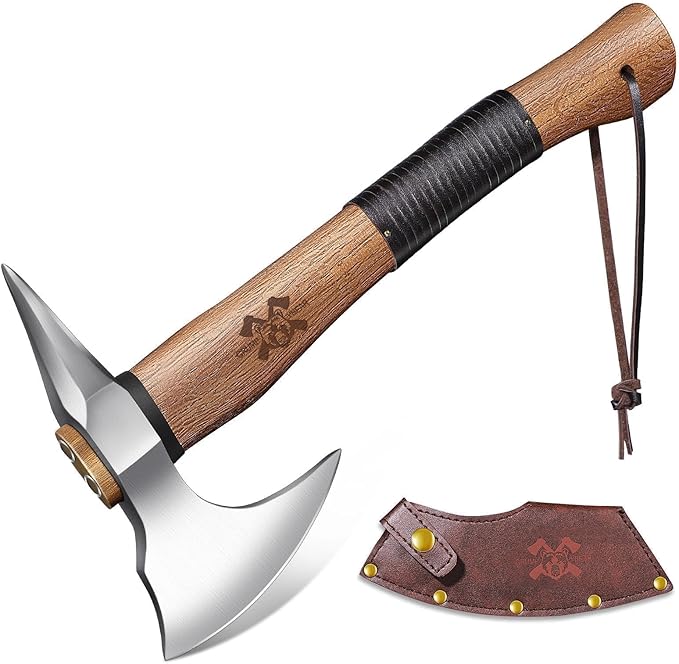 Grumpy Bear 15 Survival Axe Camping Hatchet – Forged High Carbon Steel Blade with Walnut Wood Handle – Anti-Slip Grip – Ideal for Bushcraft Wood Splitting &amp Outdoor Adventures Sliver