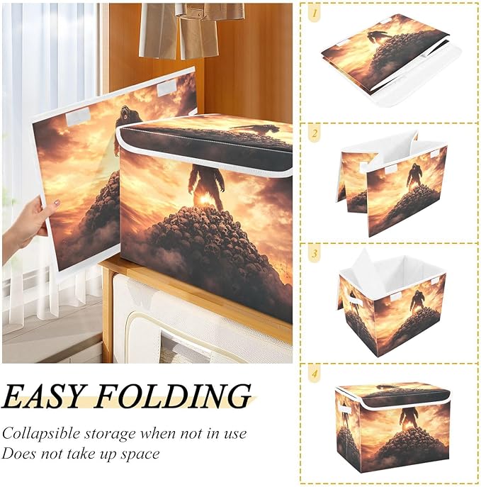 Storage Cube with Lid Skull Pile Sasquatch Print 16.5×12.6×11.8 IN Collapsible Large Capacity Foldable Storage Basket Bin Organizer