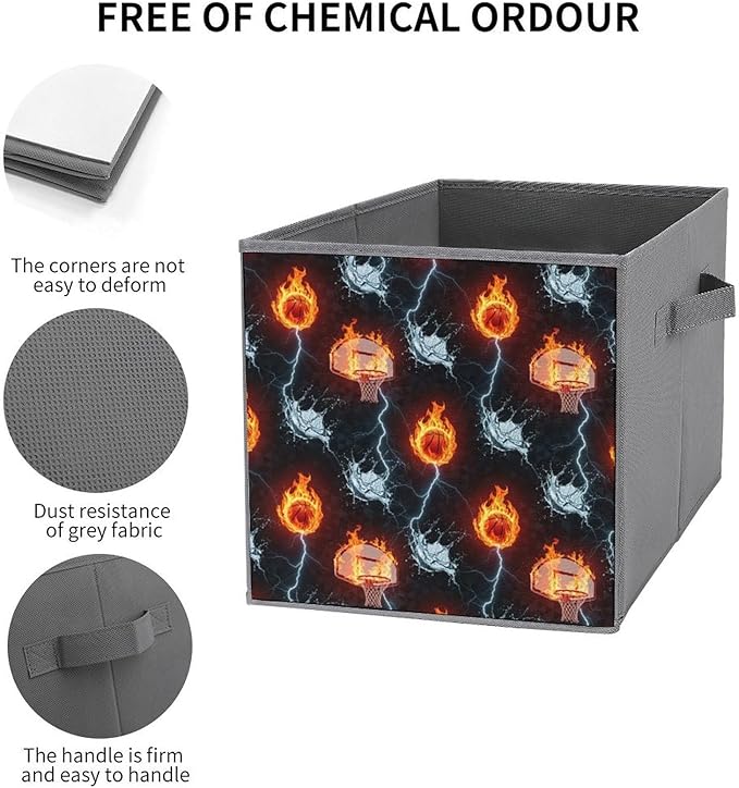 Convenient Closet Organizer Bins Cool Water Fire Basketball Foldable Storage Cubes for Clothes Shoes Neat Storage Solution