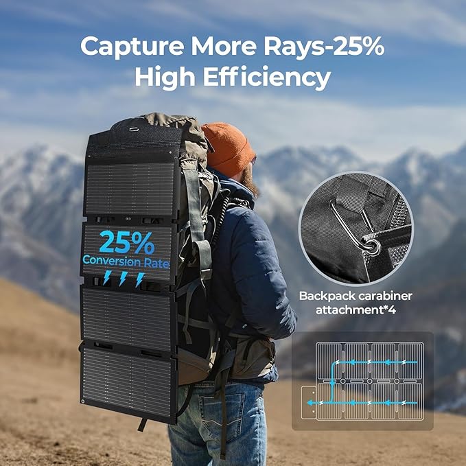 BougeRV 100W Fiberglass Portable Solar Panel Foldable Solar Cell Solar Charger with USB Outputs for Phones Compatible with BougeRV 277Wh/173Wh Power Station for Camping Hiking (Non-Battery)