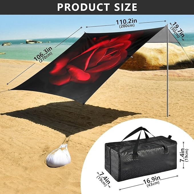 ALAZA Blooming Rose Flower Close Up Beach Tent Sun Shelter UPF50+ Protection Beach Shade Canopy w/ 4 Sandbags for Outdoor Camping Fishing Backyard Fun Picnic 10x9 ft