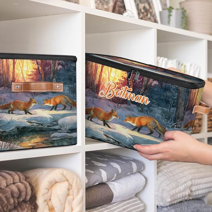 Storage-Bins with Lids Personalized Closet-Storage-Bins Under-Bed Stackable-Cubes-Box for Home Bedroom Sun Fox