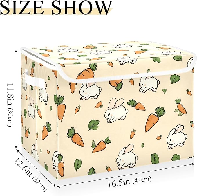Light Yellow Rabbit Carrot Easter Storage Box with Lid 1 PC Foldable Storage Bin with Lids Stackable Storage Bins Cube Closet Organizer Basket with Flip-Top Lid &amp Handles for Shoes Books Towels