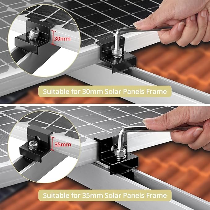 Anbte 6Pcs Solar Panel Bracket Kit Aluminium Solar Panel Roof Mounting Kit 7.87 Mounting Rail 30mm/35mm Solar Panel Mounting Brackets for Metal Roof Tin Roof Flat Roof Sheet Roof