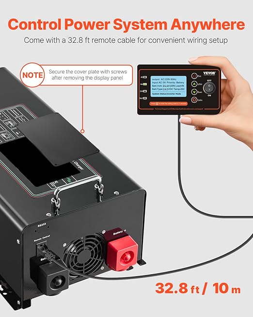 VEVOR Pure Sine Wave Inverter Charger 6000 Watt DC 48V to AC 120V Battery Charger with LCD Display Remote Control Solar Inverter for Off-Grid Solar RV Boat Home Compatible with Various Batteries