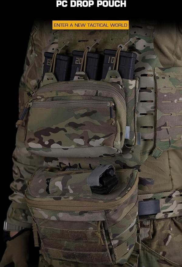 Molle PC Drop Pouch Bag for Vest Chest Rig Plate Carrier Convenient Buckle Rich Space 3 Ways of Use Waist Bag with Sling