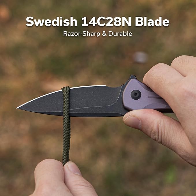 CIVIVI Kitefin EDC Pocket Knife 3.22“ 14C28N Drop Point Blade Folding Knife Aluminum Handle with Reversible Clip for Camping Hiking Hunting C24091-3 Purple