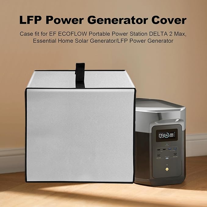 Power Station Dust Cover Heavy Duty Waterproof Anti-static Nylon Case for EF ECOFLOW Portable Power Station DELTA 2 Max/DELTA 3 MaxEssential Home Solar Generator Cover for Home Use (Silver)