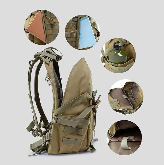 Tactical Backpack with Reflective Bars for Men Military Molle Bag 35L Army 3 Day Assault PackHiking Daypacks for Camping Trekking Hunting Traveling MotorcycleKhaki