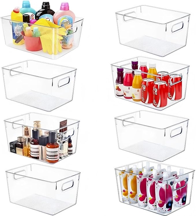 SKTEET Set of 8 Large Clear Plastic Storage Bins (8L) Storage Containers for Pantry Organization and Kitchen Storage BinsHome Edit and Cabinet Organizers
