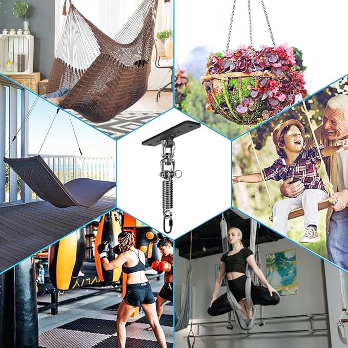 Dolibest Hammock Chair Hanging Kit Heavy Duty Swing Hanger (180°+360° Rotation) with Spring for Indoor Outdoor Playground Hanging Swing Hammock Chair Punching Bags Easy to Install