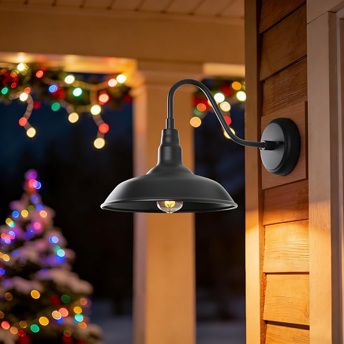 10in Black Gooseneck Barn Lights 4 Pack Farmhouse Barn Wall Mount Light Fixture Exterior Waterproof Industrial Porch Wall Sconce for Garage Patio Doorway LM2201-4P