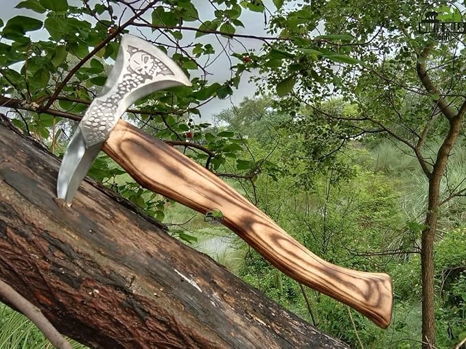 Handmade Viking Axe Carbon Steel Head with Wooden Handle Perfect Tactical Axe for Camping and Hunting Viking Hatchet Comes with Leather Sheath