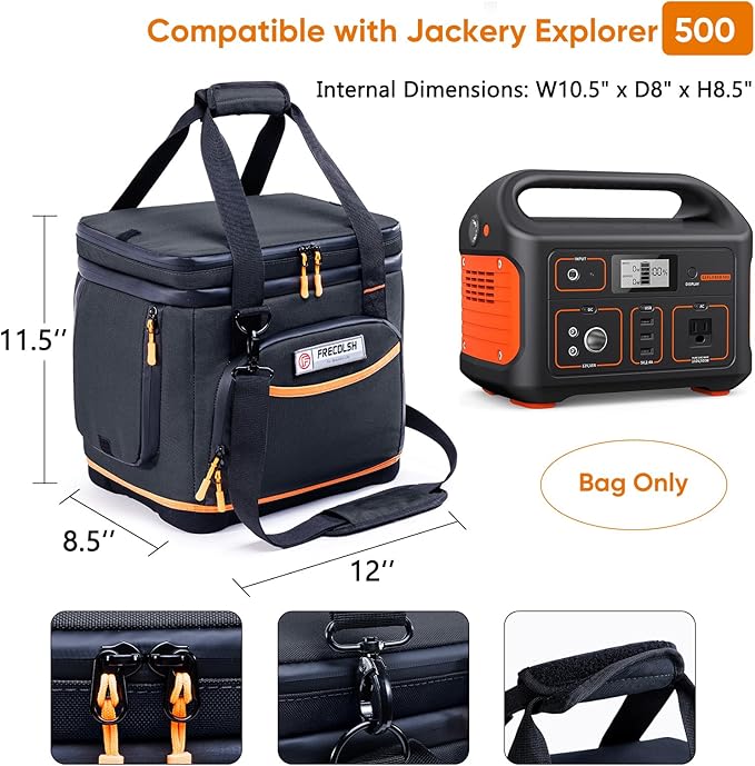 Double-Layer Travel Carrying Case for Jackery Explorer 500 – Portable Power Station Storage Bag with Molded Hard Bottom Side Ventilation and Front Pockets for Jackery Accessories &amp Solar Generat