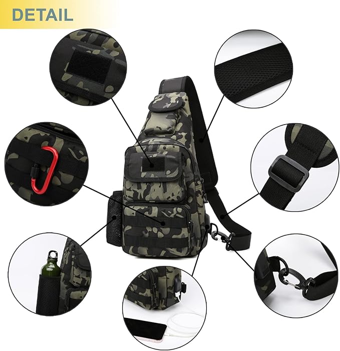 Tactical Shoulder Bag - 1000D Molle Military Backpack Outdoor Daypack Chest Pack (Darkblue)