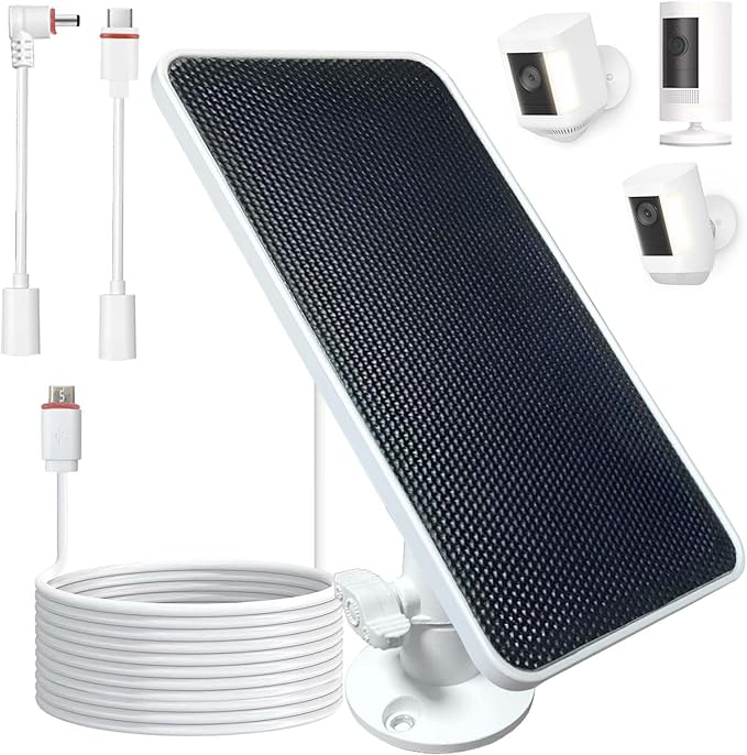 DIANMU Solar Panel for Ring Camera Solar Panel Charger for Ring Spotlight Cam Plus/Pro (Battery)Outdoor Cam Plus/Pro (Stick Up) Battery with 13FT Weatherproof Cable &amp Aluminium Alloy Mount (1 P
