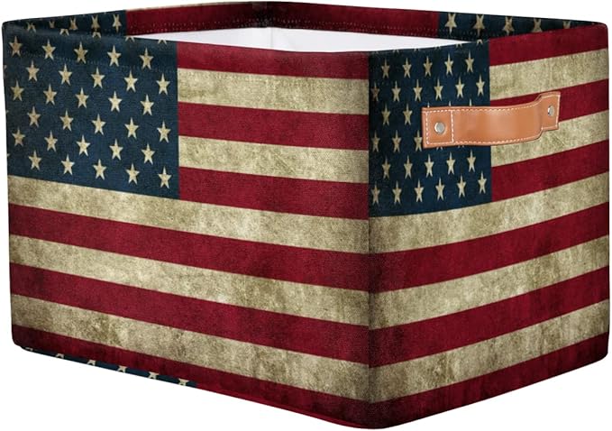 Pardick Storage Basket American USA Flag Large Foldable Organizer Storage Bins for Shelves Sturdy Canvas Cubes Storage Boxes with Handles for Toys Closet Nursery Office Living Room 15 x 11 x 9.5