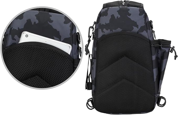 Mint &amp Moss Tactical Backpack for Men Water Resistant Tackle Backpack with Rod Holder &amp Tackle Box Kit Lightweight Sling Fishing Bag for Trekking Survival Camping Fitness Travel (Camo)