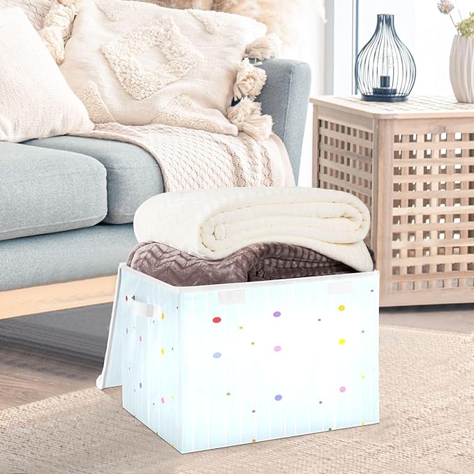 MNSRUU Containers Baskets with Lids Tie Dye Stripes Blue Pattern Fabric Foldable Storage Bins Organizer with Lid Collapsible Storage Boxes for Home Bedroom Closet Office