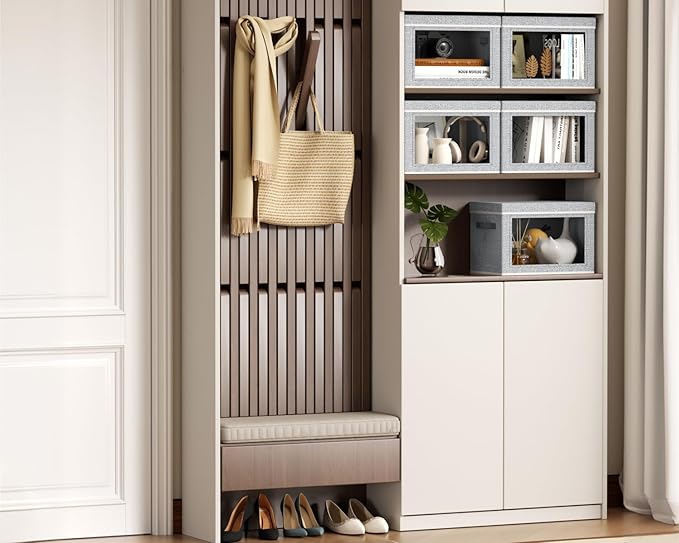Homsorout Collapsible Storage Bins with Lids - Stackable Storage Containers with Window 6 Pack Fabric Cube Bins for Closet Home &amp Office Organization Baskets Light Gray 14.9 x 9.8 x 9.8