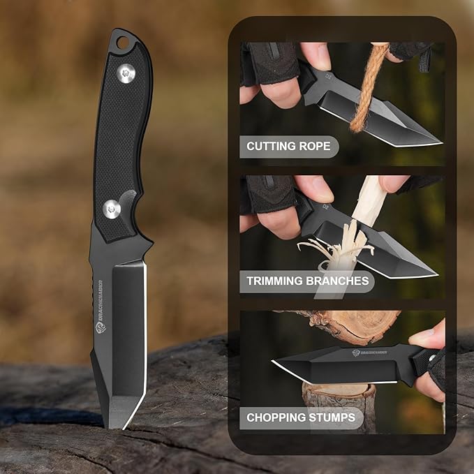 DRACHENADER Horizontal Carry Fixed Blade Knife 59-61 HRC D2 Steel Full Tang Tanto EDC Knife G10 Handle Kydex Sheath for Horizontal Scout Carry Tactical Outdoor Survival Knife