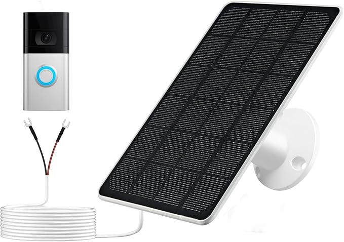 Solar Panel Charger Compatible with Ring Video Doorbell 3/3+/4 Battery Video Doorbell Plus 13.2ft Waterproof Charging Cable 360°Adjustable Mount5W 5V 7.5 * 6.4 (1)