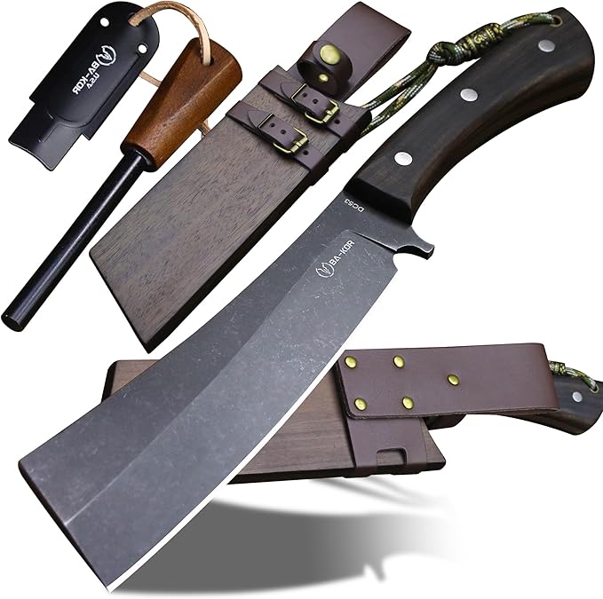 BA-KOR (Pioneer ) (14.6) DC53 steel 6mm thickened full Tang fixed knife+ Wooden sheath &amp(5.9IN) Cerium Igniter suitable for outdoor hunting cutting chopping camping obstacle removal explora