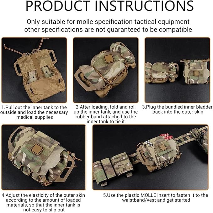 Tactical First Aid Pouch Kit: 0.177kg Ultra-Light Modular Belt/MOLLE/Pack Mount Reinforced Tactical Medic Roll