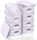 Plastic Storage Basket with Lid Stackable Small Box Bins for Organizing and Containers for Shelves Drawers Desktop Closet Playroom Pantry Classroom Office Home 8 Pack 10.2x7.2x4.1 Lavender