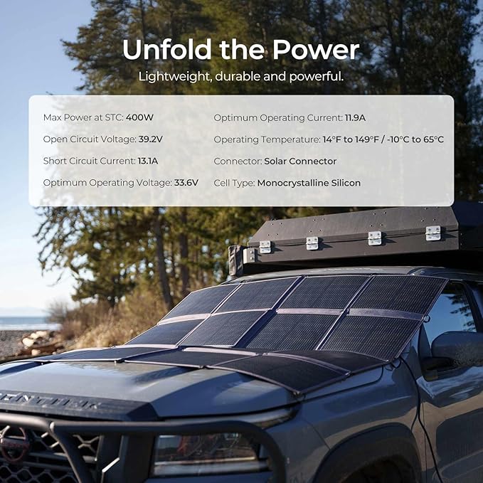 Renogy 400W Portable Solar Panel Blanket 25% High Efficiency N-Type Foldable Solar Panel Charger for Power StationLightweight 16-Fold Space Save Fast Setup for Camping RV Pickup Marine Off-Grid