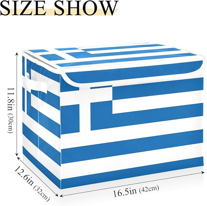 Greece Flag Greek National Blue Storage Bins with Lid Foldable Organization Storage Organizer Bins with Lids for Dorm
