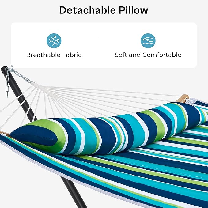 SUPERJARE Hammock with Stand 2 Person Heavy Duty Hammock with Padded Cotton Detachable Pillow &amp Strong Curved-Bar &amp Portable Carrying Bag Perfect for Outdoor &amp Indoor - Dark Cyan