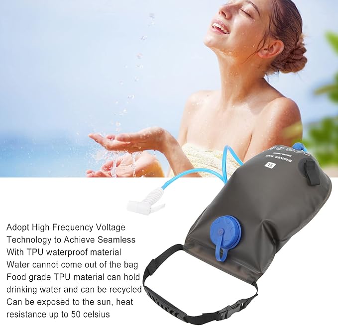 Drfeify 5L Portable Outdoor Shower Bag for Camping Hiking &amp Travel Food Grade TPU Drinking Water Storage Bath Kit