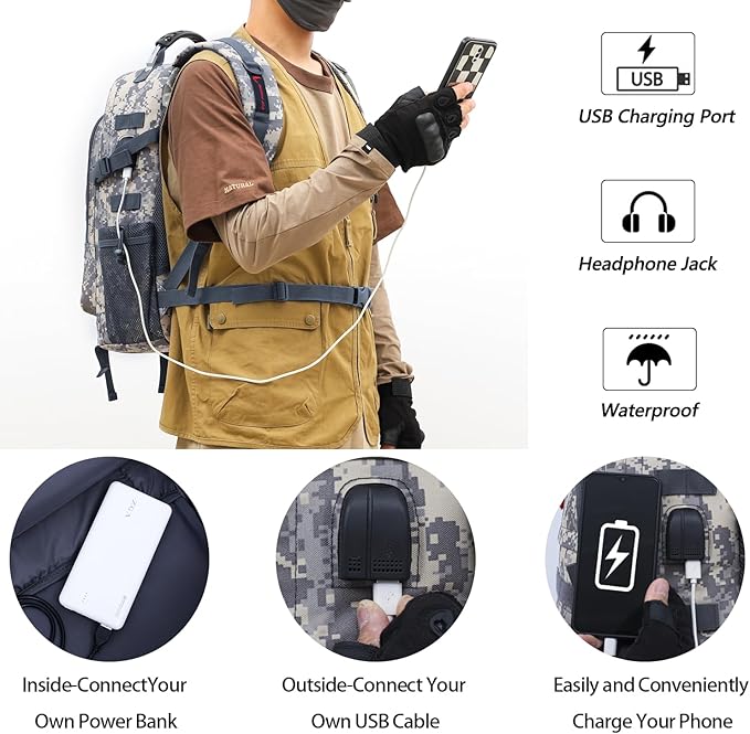 outdoor plus Camo Backpack for BoysWaterproof Army Bookbag with USB Charging Port Camoflauge Teen Boys Backpack for School