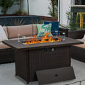 Propane Fire Pit Table44 Inch 55000 BTU Outdoor Gas Fire Pit Rectangular with Glass Wind Guard for Outside Patio Deck (Brown-Aluminum Top)