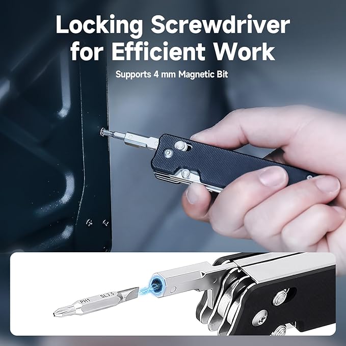 NexTool Knight K30 Multitool11-in-1 Pocket Knife Multi tool with Axis LockSerrated ScissorsTweezersAwl4mm 10-in-1 Bit Set for DIY、Repairs、Gifts