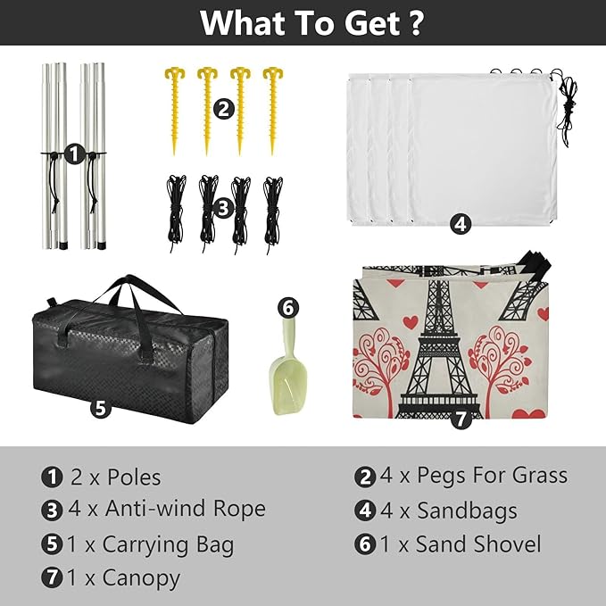 xigua Eiffel Tower Beach Tent Sun Shelter with Carrying Bag - Silver Coated Oxford Fabric Beach Canopy for Beach Camping Fishing - Includes Windproof Ropes Sandbags &amp Stakes
