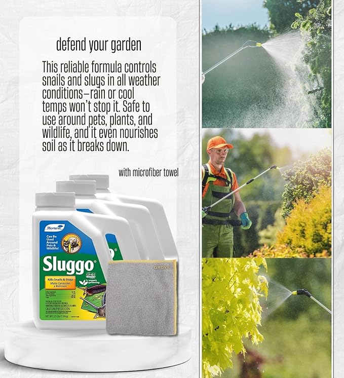 3X Monterey Sluggo Slug and Snail Killer 2.5 lb Bundle with Microfiber Cloth – Long-Lasting Garden Pest Control Safe Around Pets and Wildlife – Gift Set (4 Items)
