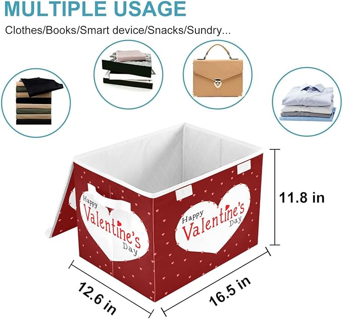 CaTaKu Large Fabric Storage Bins With LidsValentine's Day Hearts Storage Boxes With Handles for Organizing Clothes Collapsible Storage Cube Bins Baskets for Shelves