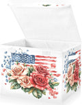 senya July Fourth Baskets Collapsible Storage Bins with Lids Roses Gypsophila Flag Storage Boxes Clothes Baskets for Organizing