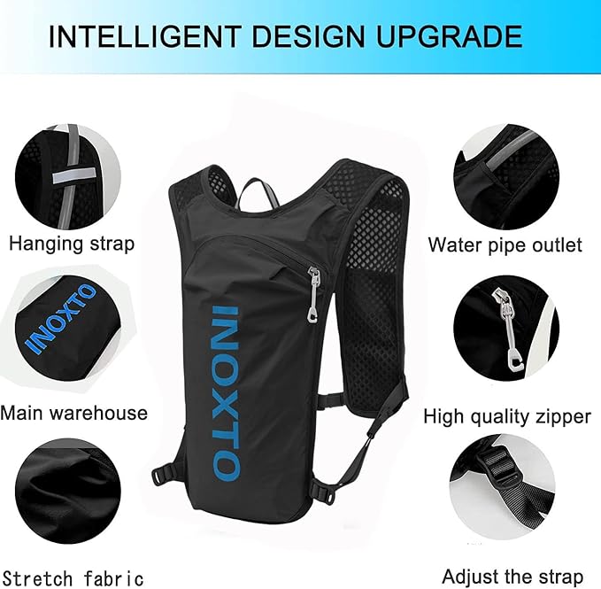 INOXTO Running Hydration Vest BackpackLightweight Insulated Pack with 1.5L Water Bladder Bag Daypack for Hiking Trail Running Cycling Race Marathon for Women Men
