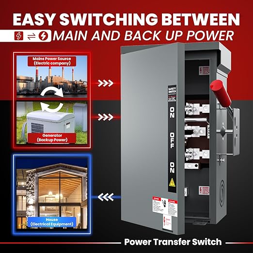 200A Manual Generator Transfer SwitchHeavy Duty 48000W General Double-Throw Safety Switch 120/240 Volt Transfer Switch for Home Generator Indoor &amp Outdoor