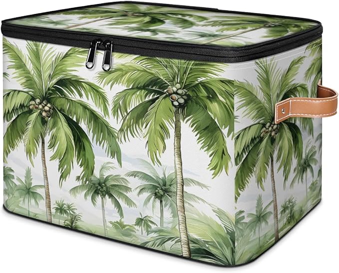 Palm Tree Storage Bins with Lids Tropical Trees Fabric Storage Boxes with Zipper Collapsible Decorative Closet Organizer Cube for Clothes Organizing Shelves
