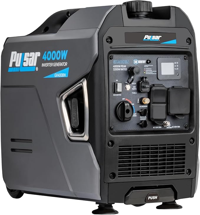 Pulsar Products GX400BN 4000W Portable Ultra-Quiet Dual Fuel &amp Parallel Capability RV-Ready Handle &amp Wheels with CO