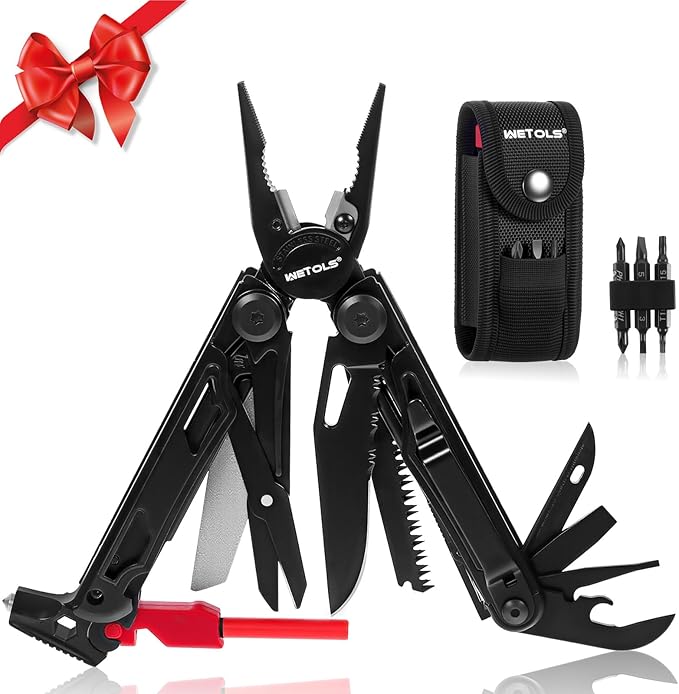 WETOLS Multitool with Pocket Knife 27-in-1 Stainless Steel Needle Nose Pliers with Screwdrivers Self-locking Multi tool EDC Gear with Sheath Ideal for Survival Outdoor Camping